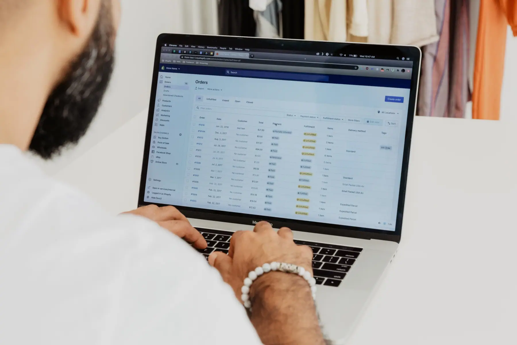 Business owner working on their online store